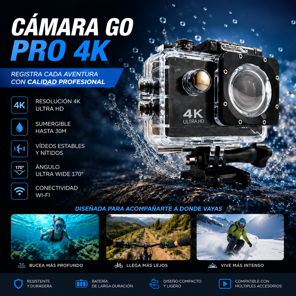 Cámara Go Pro 4K Ultra HD- Profesional